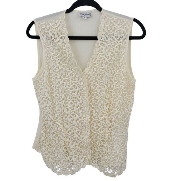 Vtg Ivory Lace Vest Sz M Button Front Sheer Tie Back Soft Girl Granny Cottage - Picture 10 of 10